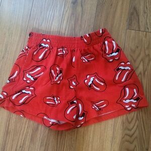 Red Graphic Tongue Print Women’s Lounge Shorts Rolling Stones SHORTS